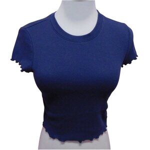 SALE Forever 21 Womens Navy Blue Ribbed Short Sleeve Cropped Top Sz S